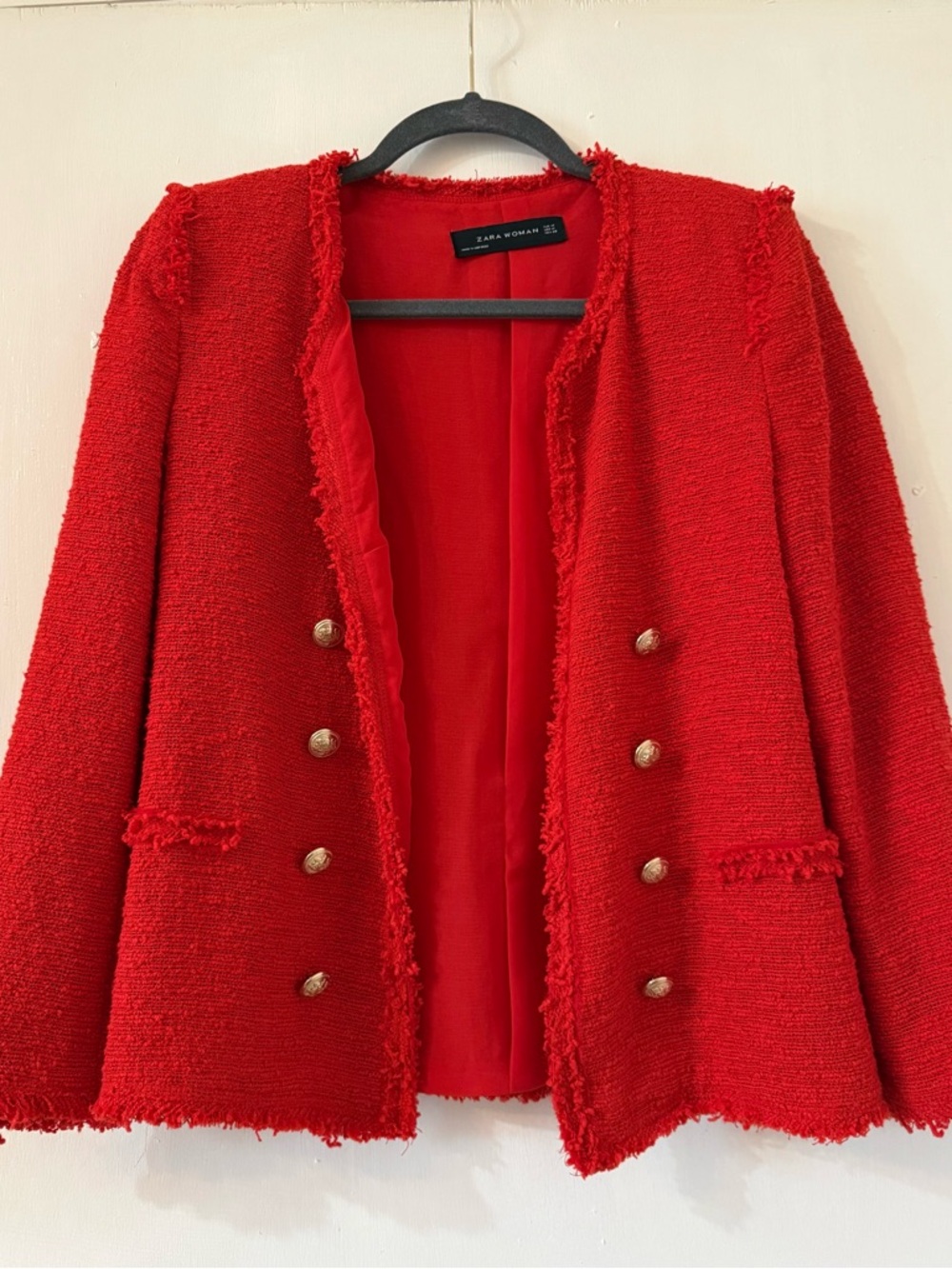 Zara Red Tweed Double-Breasted Blazer - Picture 1 of 3